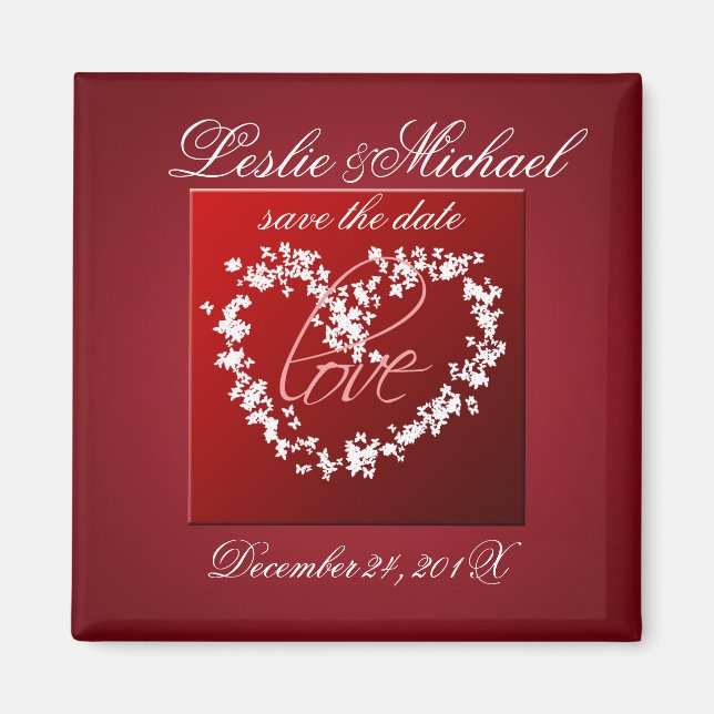 Kärlek, fjärilar hjärta, spara datumet magnet (Framsidan)