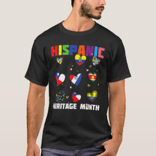 Kärlek Flagga Hearts Tävling Hispanic Heritage Mon T Shirt