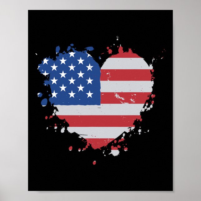 Kärlek Flagga USA:s hjärta 4:e juli Amerikanska pr Poster (Framsidan)