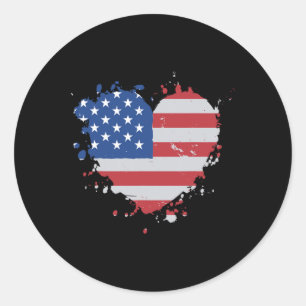 Kärlek Flagga USA:s hjärta 4:e juli Amerikanska pr Runt Klistermärke
