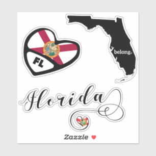 Kärlek Florida 3 olika formgivning, Die cut Sticke Klistermärken