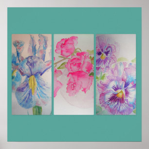 Kärlek Flowers Blommigt Watercolor Turcos Poster