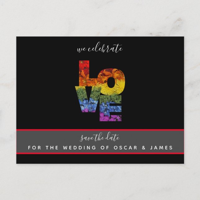 KÄRLEK Flowers Samma-Sex Bröllop spara datum Vykort (Framsida)