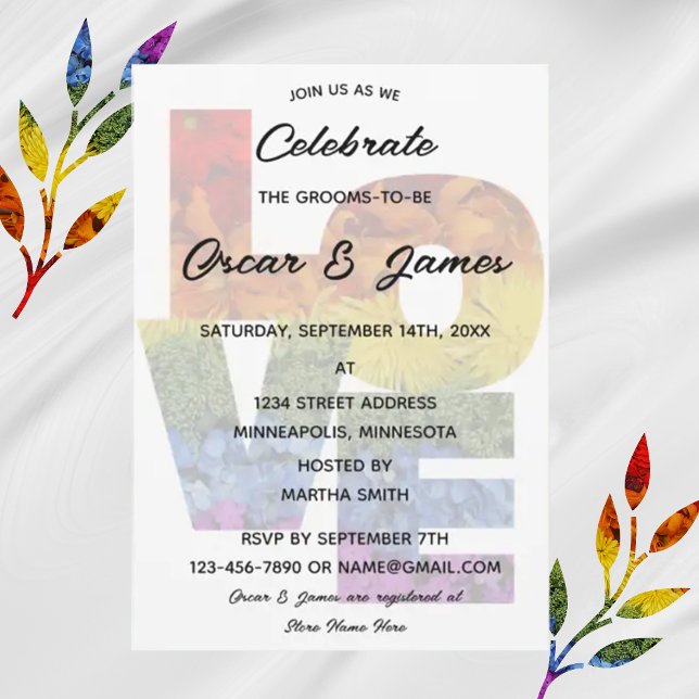 KÄRLEK Flowers Samma-Sex Förlovningsfest Inbjudningar (Skapare uppladdad)