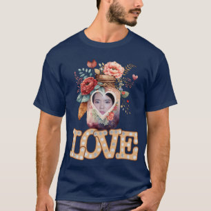 Kärlek-Flowery Heart-Burk-Heart-Anpassningsbar Fot T Shirt
