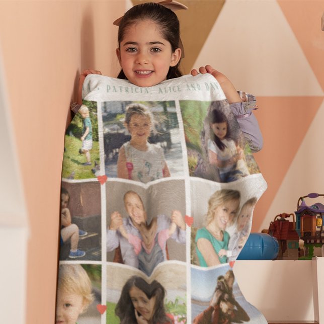 KÄRLEK för BEST GRANDMA 12-familjens fotokollage Fleecefilt (Skapare uppladdad)