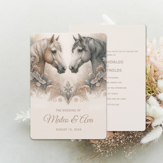 Kärlek för Speciell bröllopsinbjudan till hästar Inbjudningar (Love For Horses Special Wedding Invitation (front and back))