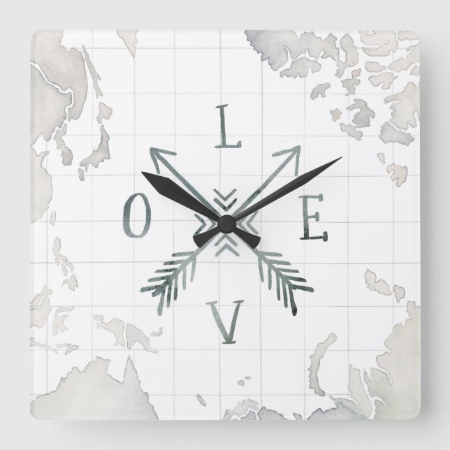 Kärlek för vattenfärgWanderlustäventyr III | Fyrkantig Klocka (Framsida)