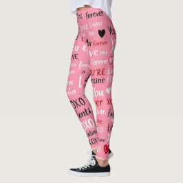 Kärlek Forever - Alla hjärtans dag Typografi Mönst Leggings