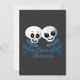 Kärlek Forever Two Cute Halloween Blue Flower-Dösk Inbjudningar
