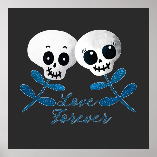 Kärlek Forever Two Cute Halloween Blue Flower-Dösk Poster (Framsidan)