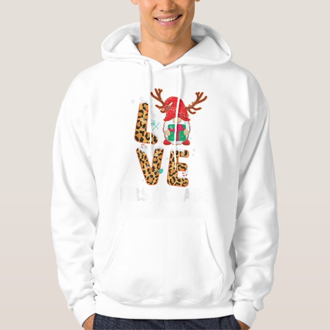 Kärlek Första Klass Leopard Reindeer juljul Hoodie (Framsida)
