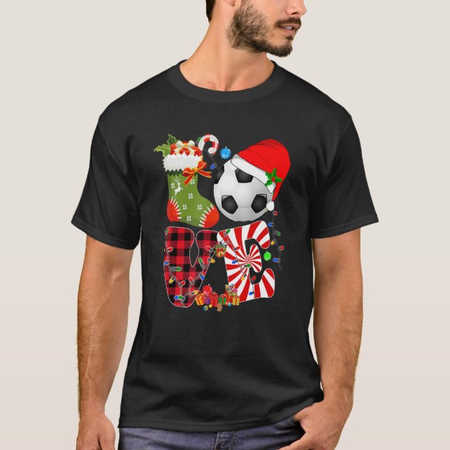 Kärlek Fotboll Santa Hat Sock jul Ljus Buffal T Shirt (Framsida)