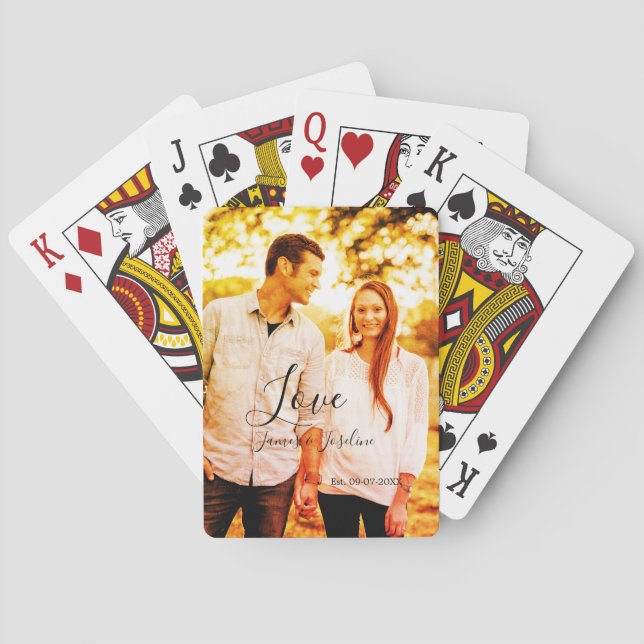 Kärlek fotoadd namn est. Datum år bröllop par Casinokort (Baksidan)