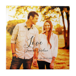 Kärlek fotoadd namn est. Datum år bröllop par Kakelplatta