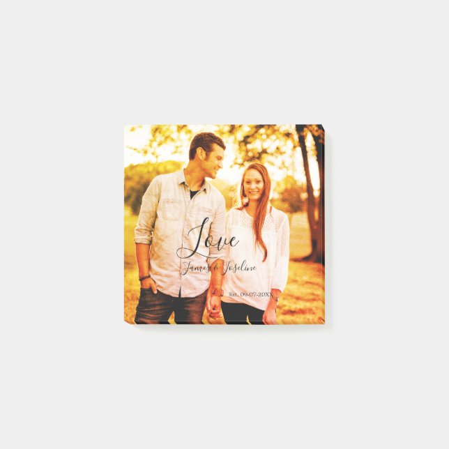 Kärlek fotoadd namn est. Datum år bröllop par Post-it Block (Framsida)