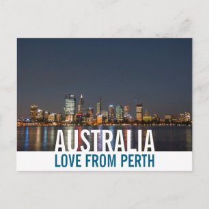 Kärlek Från Australien Perth Siluett på Natt Foto Vykort
