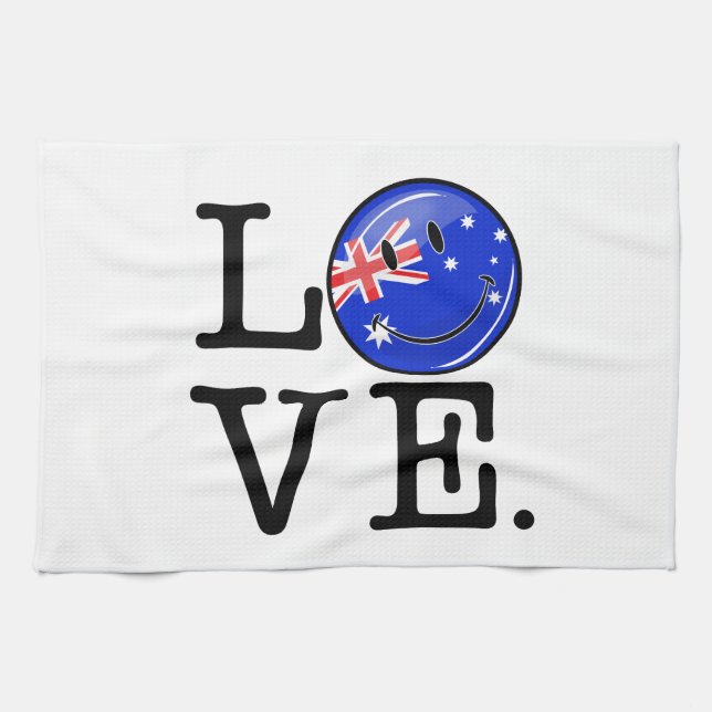 Kärlek från Australien som ler flagga Kökshandduk (Horisontell)