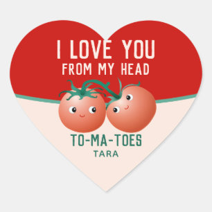 Kärlek från mitt huvud till tomattomat hjärtformat klistermärke