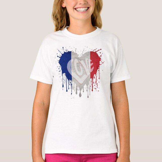 Kärlek Frankrike Flagga T Shirt (Framsida)