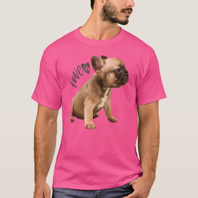 Kärlek Fransk Bulldog Frenchie Mamma Pappa Hund Pu T Shirt (Framsida)
