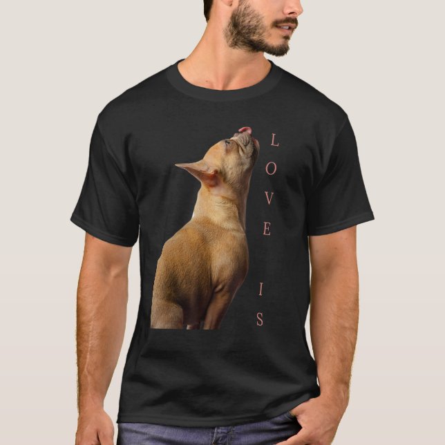 Kärlek Fransk Bulldog Frenchie Mamma Pappa Hund Pu T Shirt (Framsida)