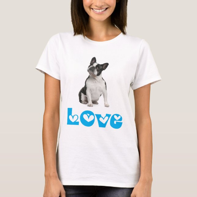 Kärlek Fransk Bulldog Puppy Hund T-Shirt (Framsida)