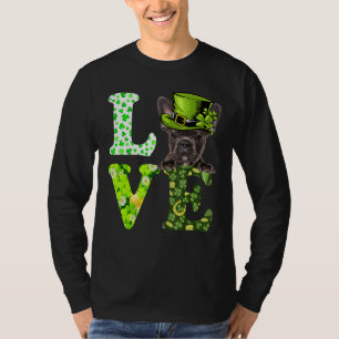 Kärlek Fransk Bulldogg St Patricks Day Shamrock Ir T Shirt