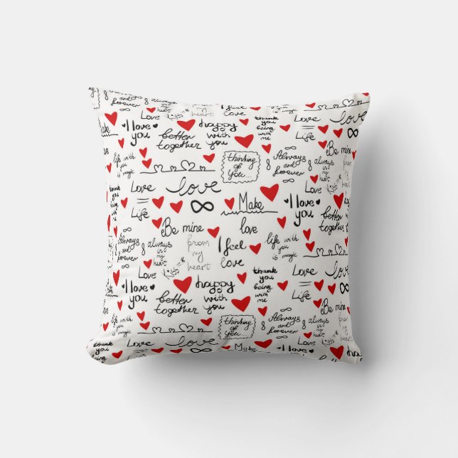 Kärlek-fraser, lukthjärtan, valentines mönster. kudde (Framsida)