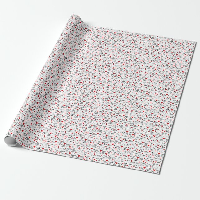 Kärlek-fraser, lukthjärtan, valentines mönster. presentpapper (Utrullad)
