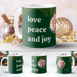 Kärlek Fred Glädje Jul Familj Foto Skogsgrön Kaffemugg