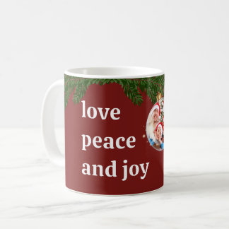 Kärlek Fred Glädje Jul Familjefoto Burgunder Kaffemugg