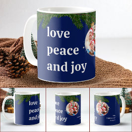 Kärlek Fred Glädje Jul Familjefoto Navyblå Kaffemugg