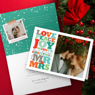 Kärlek Fred Glädje Pussar Färg Typografi Jul Helgkort
