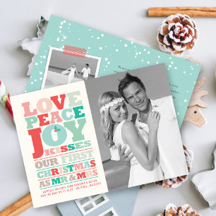 Kärlek Fred Glädje Pussar Färg Typografi Jul Julkort