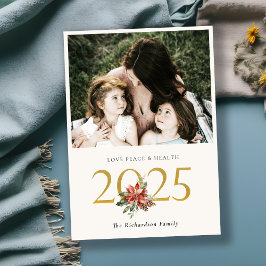 Kärlek Fred Hälsa Poinsettia Knippe Guld 2023 Foto Julkort