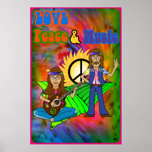 Kärlek-, fred- & musikaffisch poster