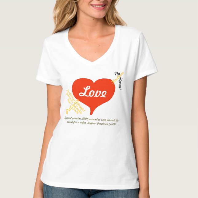 Kärlek, fred nr Harm Red Heart Tee Shirt (Framsida)
