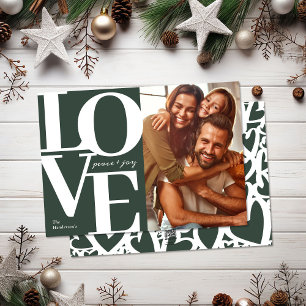 Kärlek, Fred och Glädje Jul Grön Familjefoto Julkort