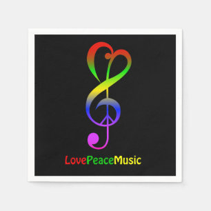 Kärlek freds hippie treble clee black pappersservett