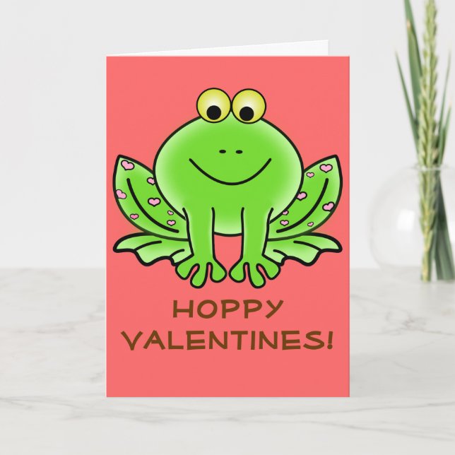 Kärlek Frog Funny Hälsning: Hoppy Valentine Day Helgkort (Framsida)