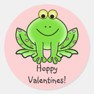Kärlek Frog Funny Hälsning: Hoppy Valentine Day Runt Klistermärke