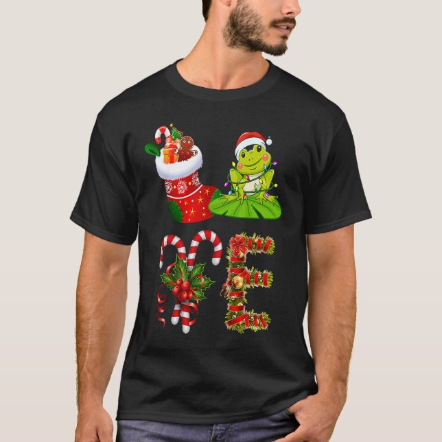 Kärlek Frog jul Ljus Led Santa Hat Christma T Shirt (Framsida)
