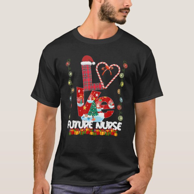 Kärlek Future Nurse Santa Hat Candy Julafton Pajam T Shirt (Framsida)