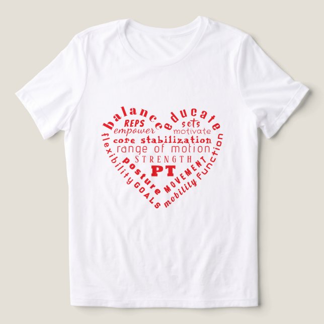 Kärlek Fysioterapi Hjärta Ord Konst T-Shirt (Design Framsida)
