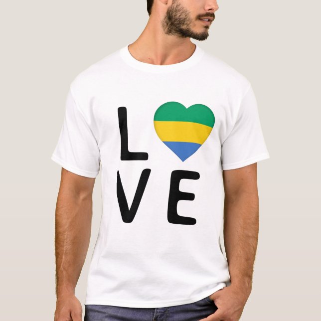 Kärlek - Gabon Flagga T Shirt (Framsida)