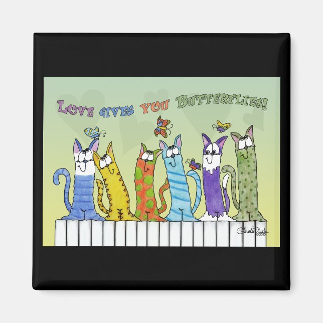 Kärlek Ge du Butterflies-Cats on Fence Magnet (Framsidan)