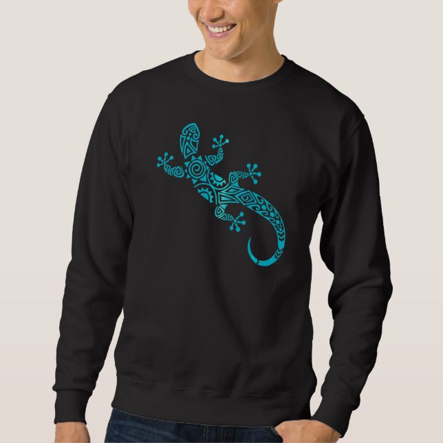 Kärlek Geckos Tribal Lizard Chameleon Gecko Tattoo Lång Ärmad Tröja (Framsida)