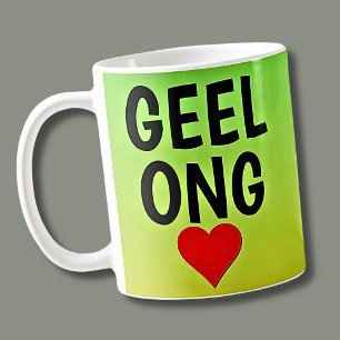 Kärlek GEELONG (eller din text) Hjärtat på Grönt G Kaffemugg