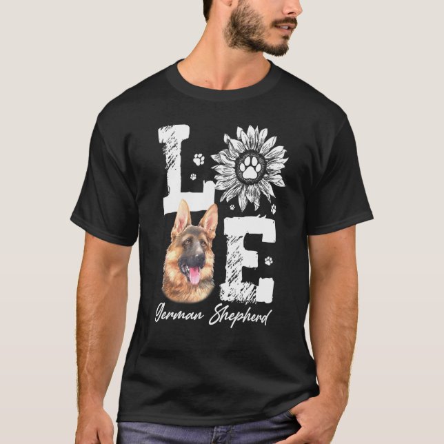 Kärlek German Shepherd Hund Tass Solros T Shirt (Framsida)
